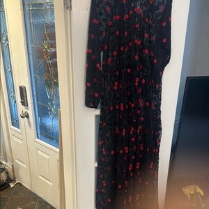 Zara Black Dress with Red Floral Pattern